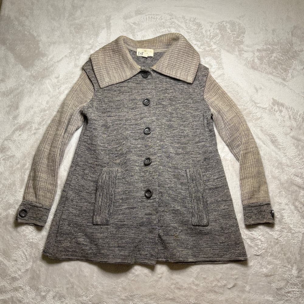 Vtg Knit Button Up Sweater Jacket Womens L 100% Wool Shawl Collar Cottagecore